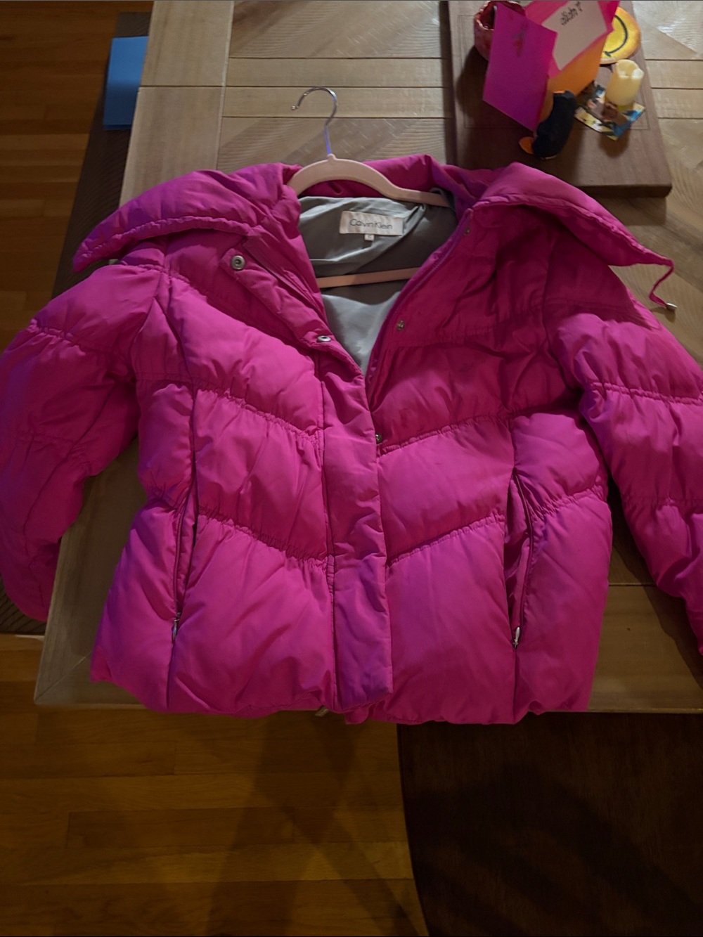 Calvin Klein Bright Pink Quilted Puffer Jacket with Hood